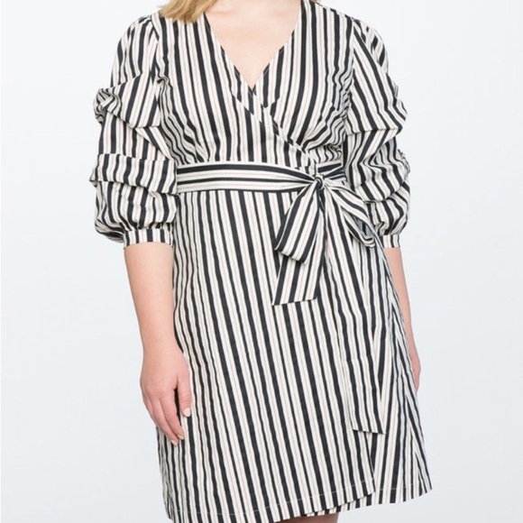 Eloquii Printed Puff Sleeve Wrap Dress Size 16, 97% Cotton - Picture 3 of 11